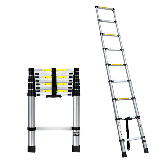 Giantz 2.6M Telescopic Ladder Aluminium Extension Extendable Steps Adjustable Height