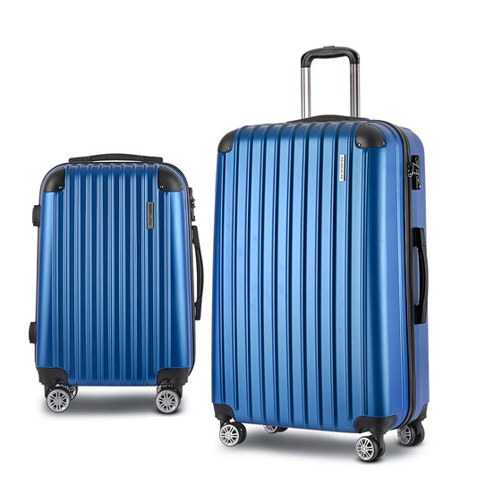 Wanderlite 2pcs Luggage Trolley Set Travel Suitcase Carry On Hard Case Lightweight Blue