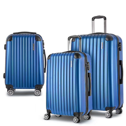 Wanderlite 3pcs LuggageTrolley Set Travel Suitcase Storage Organiser Carry On Hard Case TSA Lightweight Blue