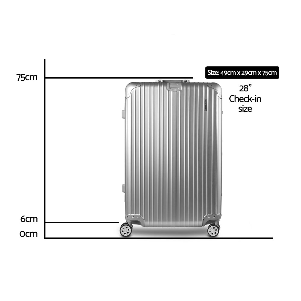 Wanderlite 28" Luggage Trolley Travel Suitcase Set TSA Carry On Lightweight Aluminum Silver