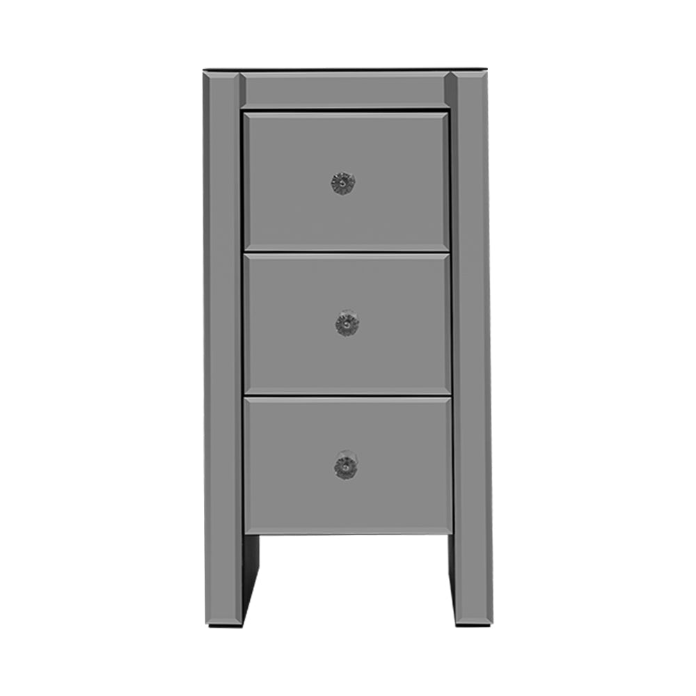 Artiss Bedside Table 3 Drawers Mirrored Glass - QUENN Grey