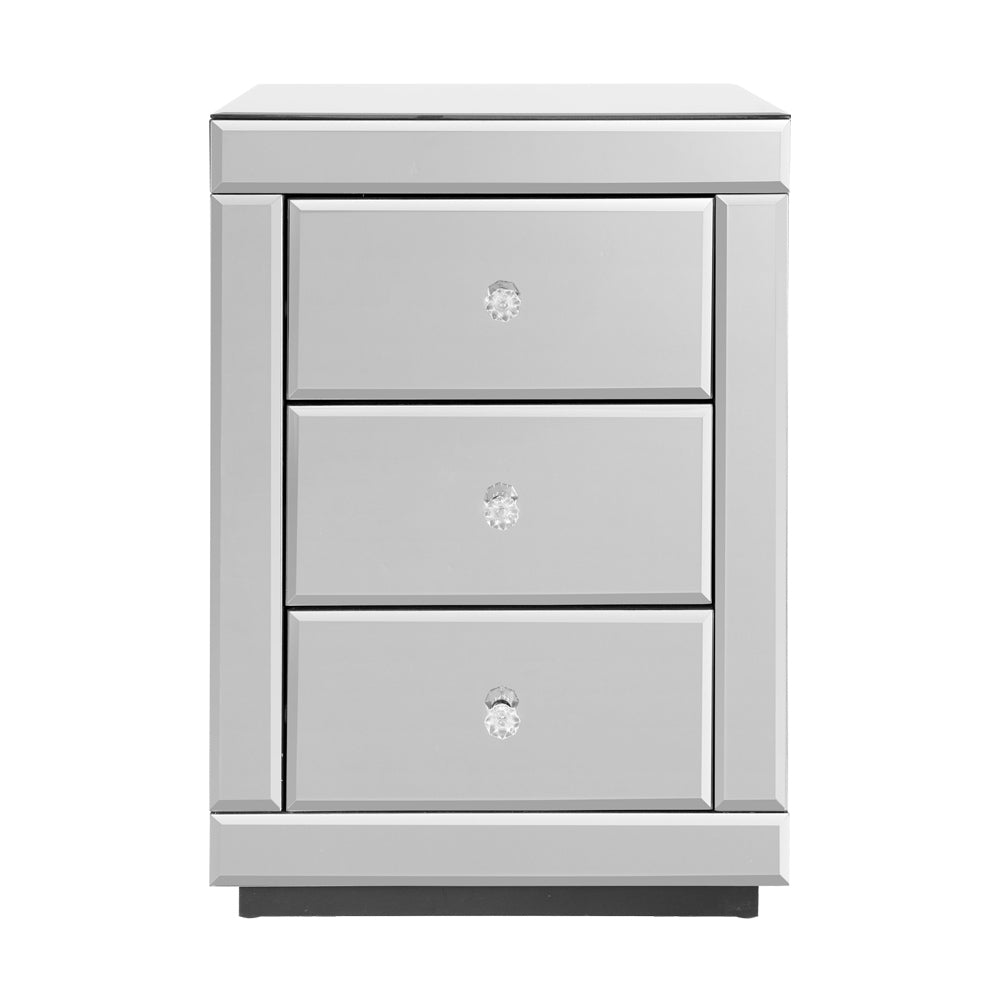 Artiss Bedside Table 3 Drawers Mirrored - PRESIA Silver