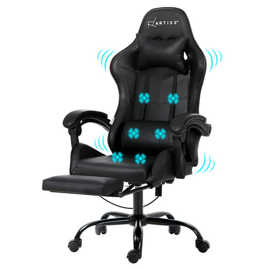 Artiss 6 Point Massage Gaming Office Chair Footrest Black