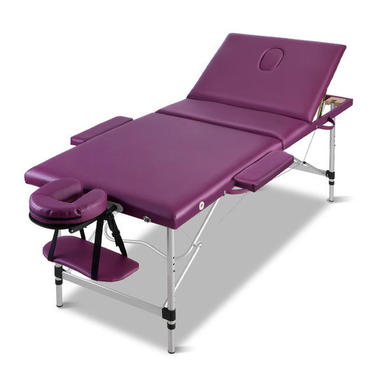 Zenses Massage Table 75cm Portable 3 Fold Aluminium Beauty Bed Violet