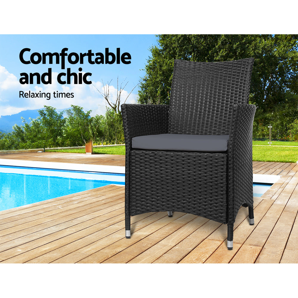 Gardeon 2PC Outdoor Dining Chairs Patio Furniture Wicker Garden Cushion Idris