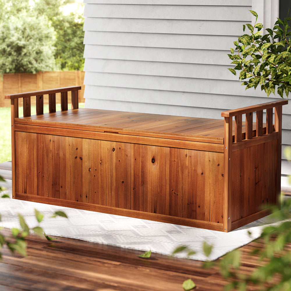 Gardeon Outdoor Storage Bench Box 129cm Wooden Garden Toy Chest Sheds Patio Furniture XL Natural