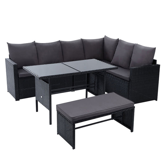 Gardeon Outdoor Furniture Dining Setting Sofa Set Lounge Wicker 8 Seater Black