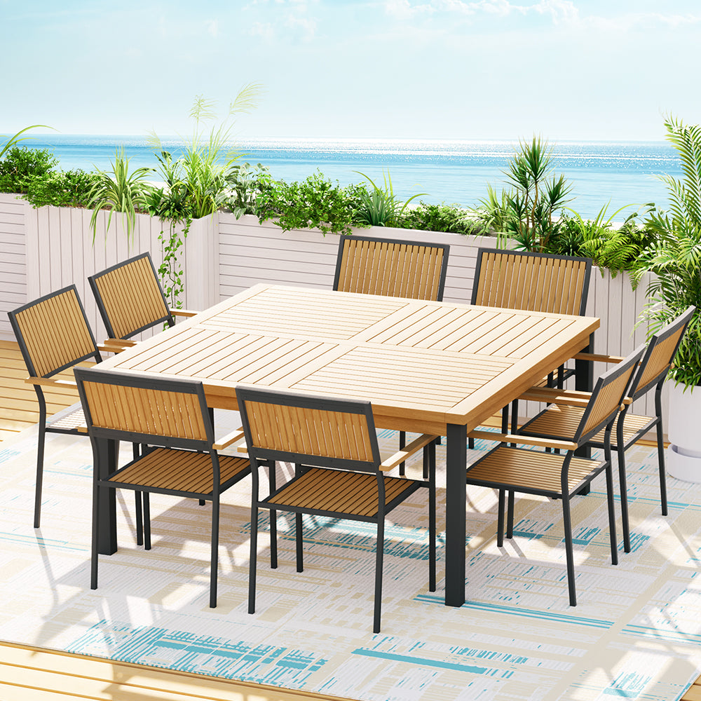 Gardeon Outdoor Dining Set 9 Piece Wooden Table Chairs Setting