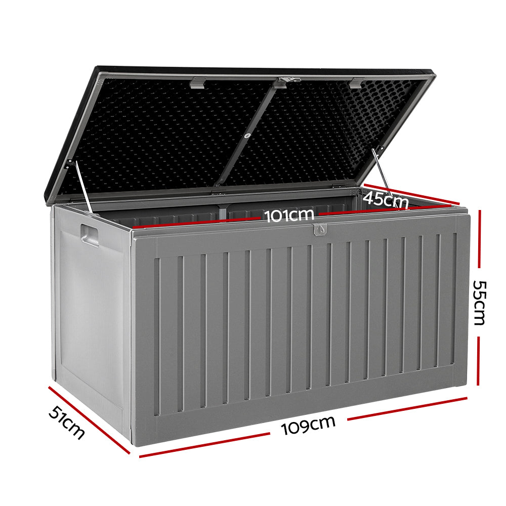 Gardeon Outdoor Storage Box 270L Container Lockable Garden Bench Tool Shed Grey