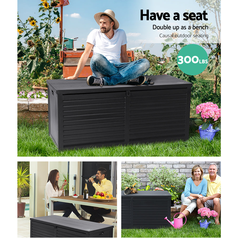 Gardeon Outdoor Storage Box 490L Container Lockable Garden Bench Shed Tools Toy All Black