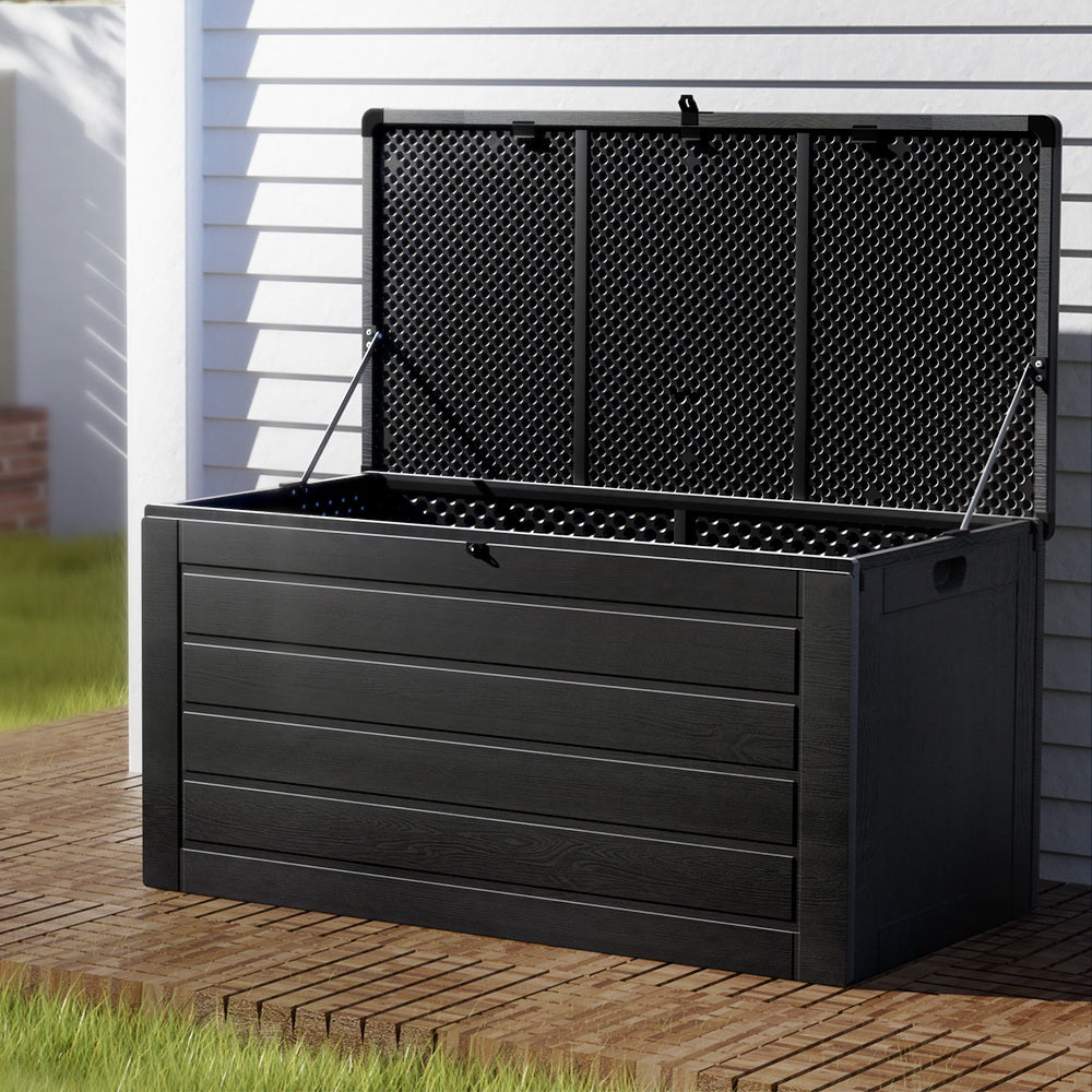 Gardeon Outdoor Storage Box 680L Container Lockable Garden Bench Shed Tool All Black