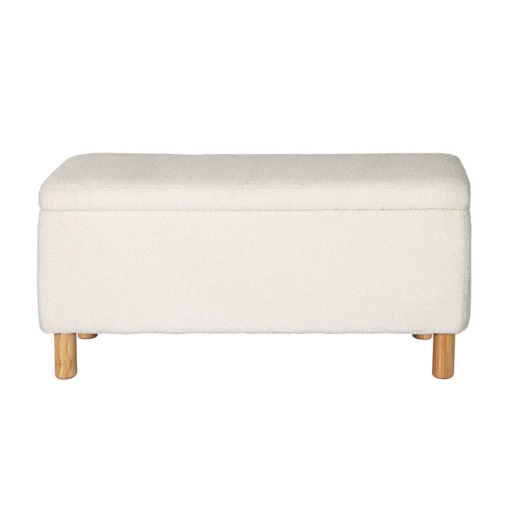 Artiss Storage Ottoman Blanket Box 99cm Teddy Fabric White