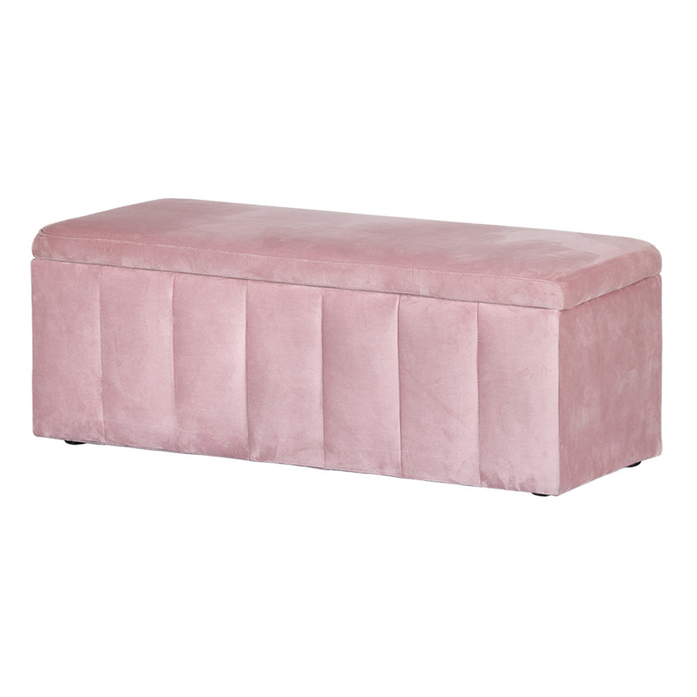 Artiss Storage Ottoman Blanket Box 103cm Velvet Pink