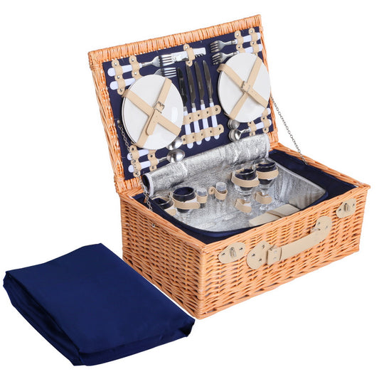 Alfresco 4 Person Picnic Basket Set Insulated Blanket