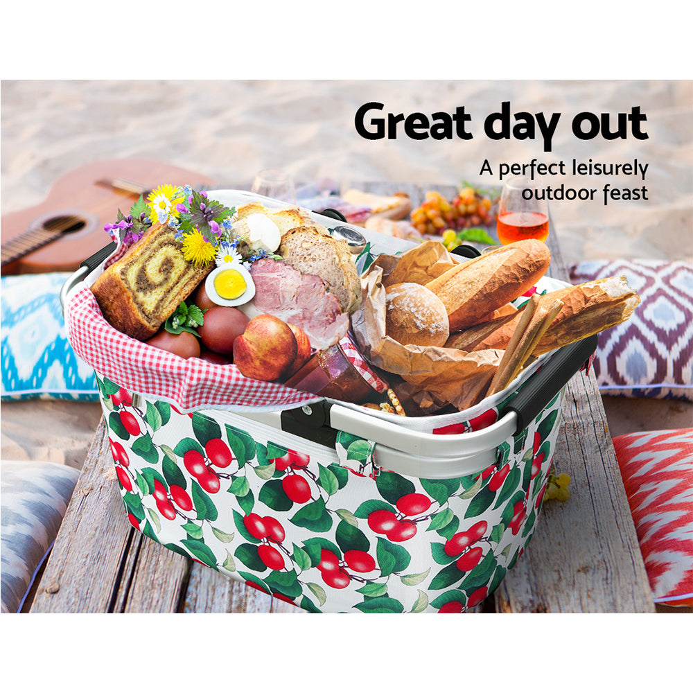 Alfresco Picnic Basket Set Folding Bag Hamper Insulated Food Storage