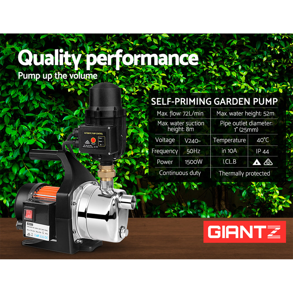 Giantz Garden Water Pump High Pressure 1500W Tank Rain Farm Irrigation House Black