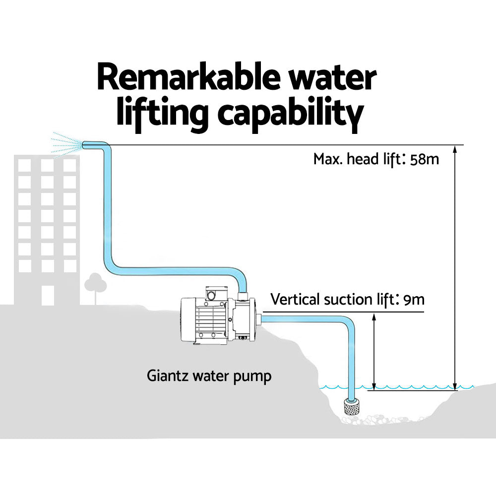 Giantz Garden Water Pump High Pressure 1800W Multi Stage Tank Rain Irrigation Black