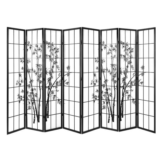 Artiss 8 Panel Room Divider Screen 348x179cm Bamboo Black White