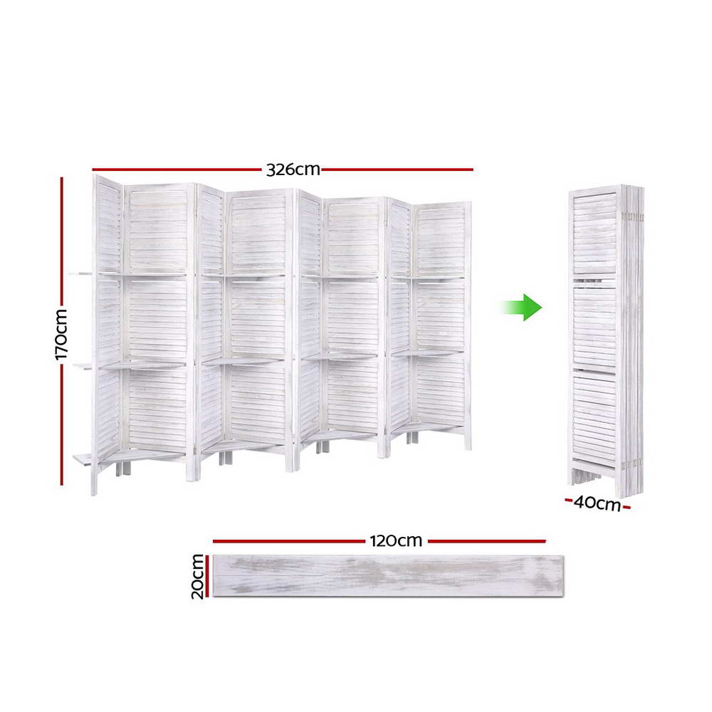 Artiss 8 Panel Room Divider Screen 326x170cm Shelf White