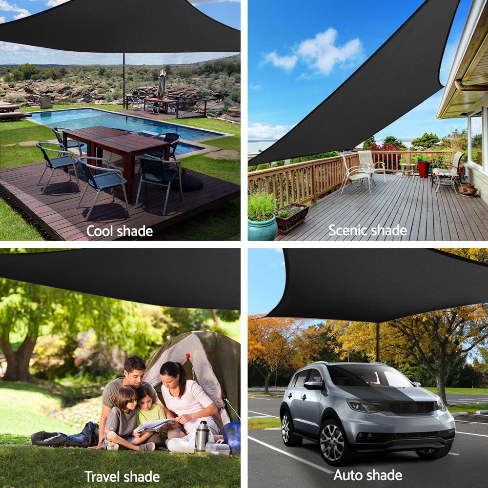 Instahut Shade Sail 4x6m Rectangle 280GSM 98% Black Shade Cloth