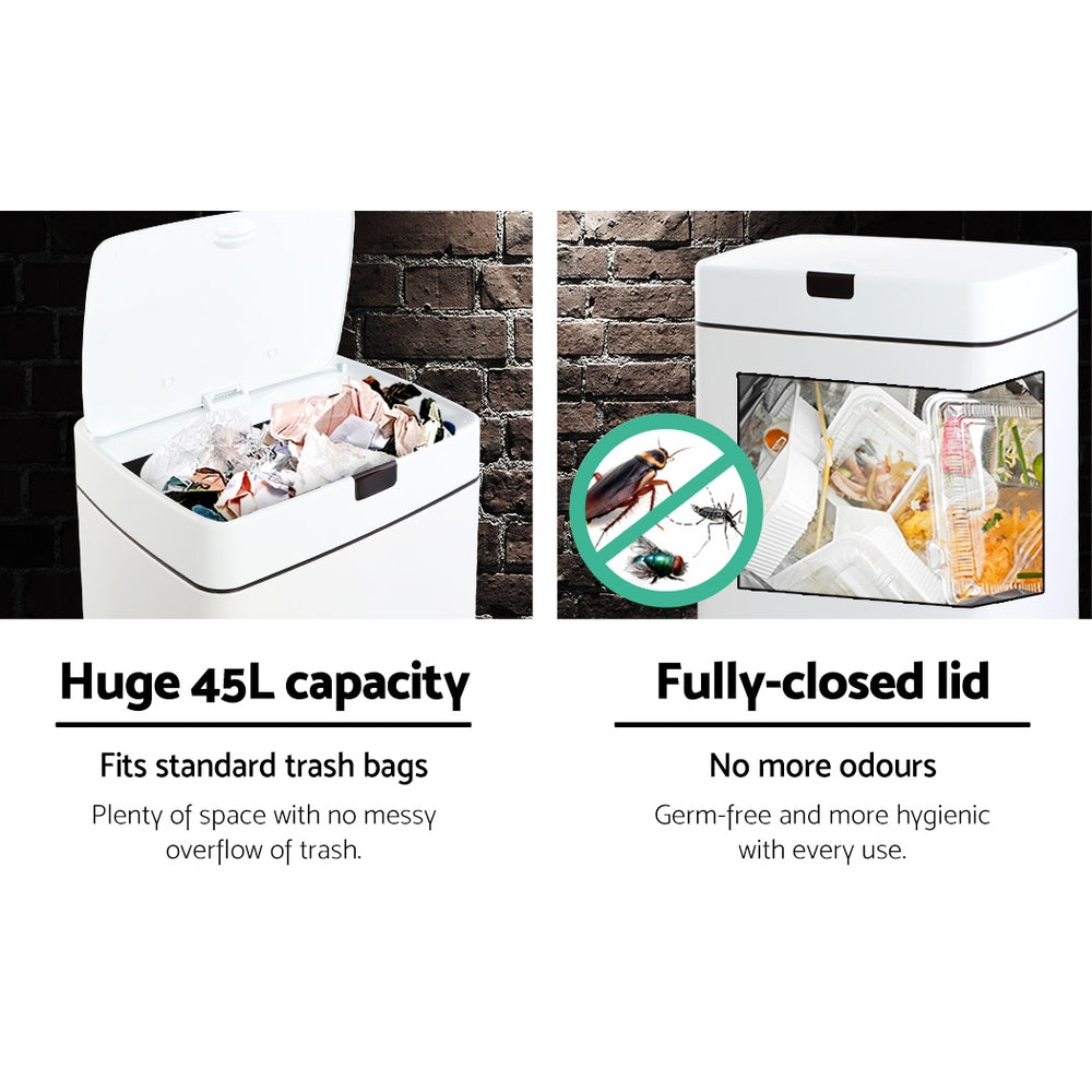 Devanti 45L Motion Sensor Bin Rubbish Automatic White