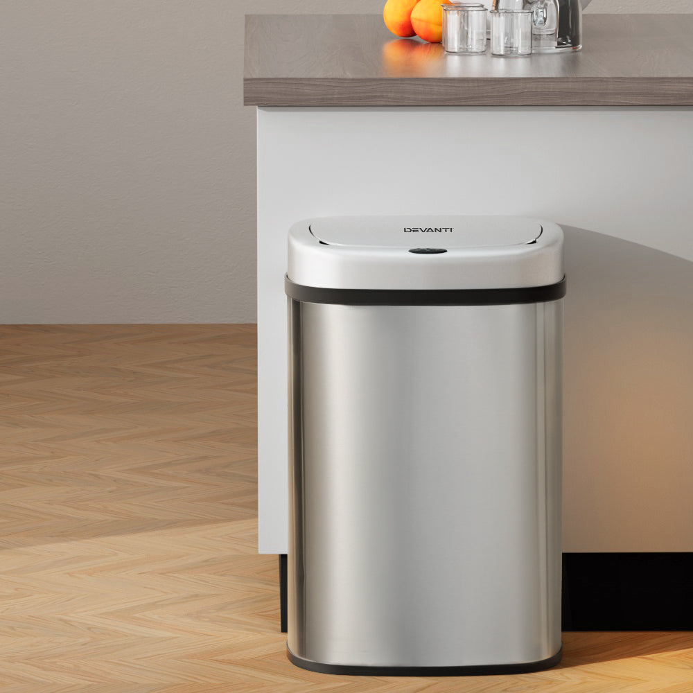 Devanti 50L Sensor Bin Motion Rubbish Automatic Silver