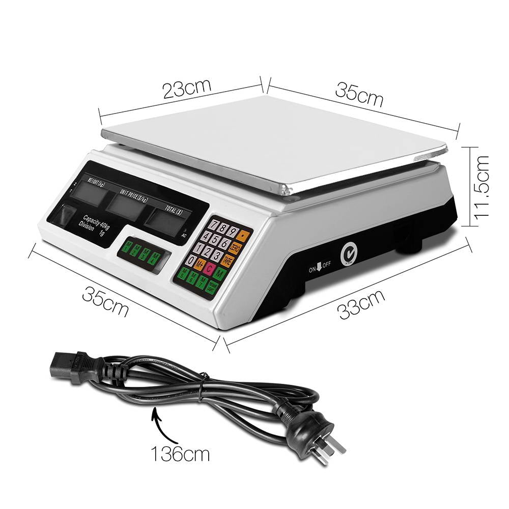 Emajin Scales Digital Kitchen 40KG Weighing Scales Platform Scales White LCD