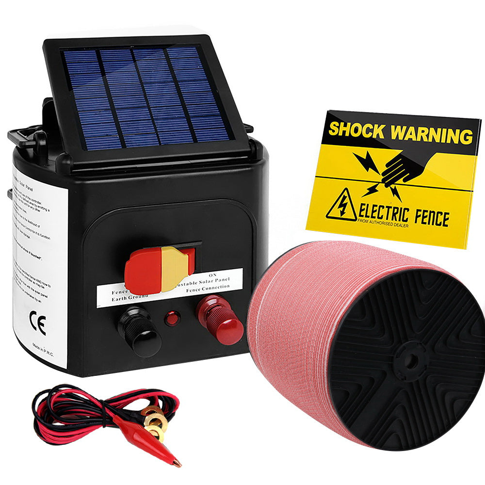 Giantz Fence Energiser 3KM Solar Powered Electric 1200M Poly Tape