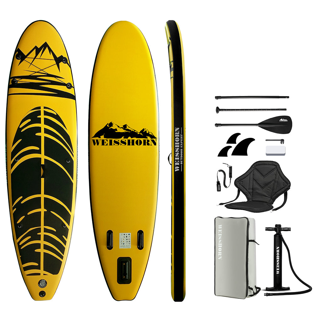 Weisshorn Stand Up Paddle Board 10.6ft Inflatable SUP Surfboard Paddleboard Kayak Surf Yellow