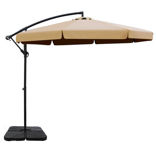 Instahut 3m Outdoor Umbrella w/Base Cantilever Garden Beach Patio Beige