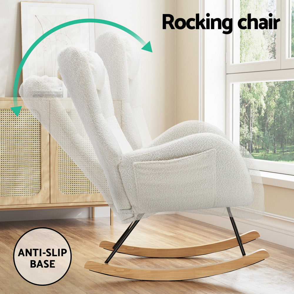 Artiss Rocking Chair Armchair Pillow Boucle White