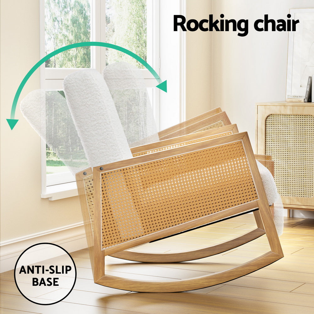 Artiss Armchair Rocking Chair Boucle Rattan White