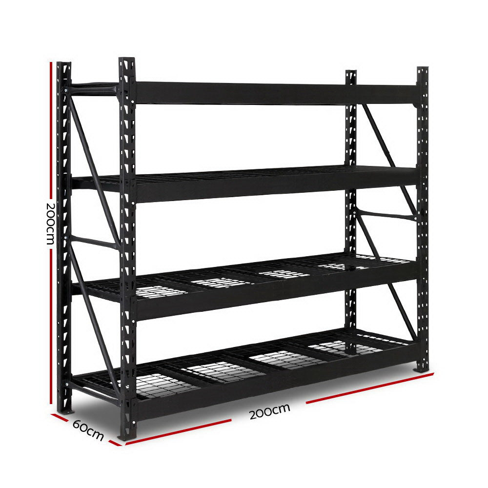 Giantz 2Mx2M Garage Shelving Warehouse Rack Pallet Racking Storage Shelve Black